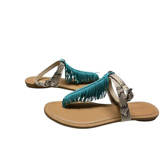 Guess Turquoise Fringe and Snakeskin Print Sandals (10) - Picture 6 of 11